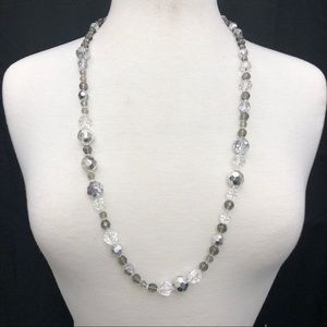 Long Reflective Grey Clear Beveled Glass Beaded Necklace